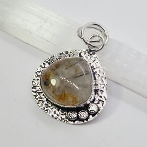 Natural Rutile Silver Plated Pendant 1.6" Gemstone Jewelry